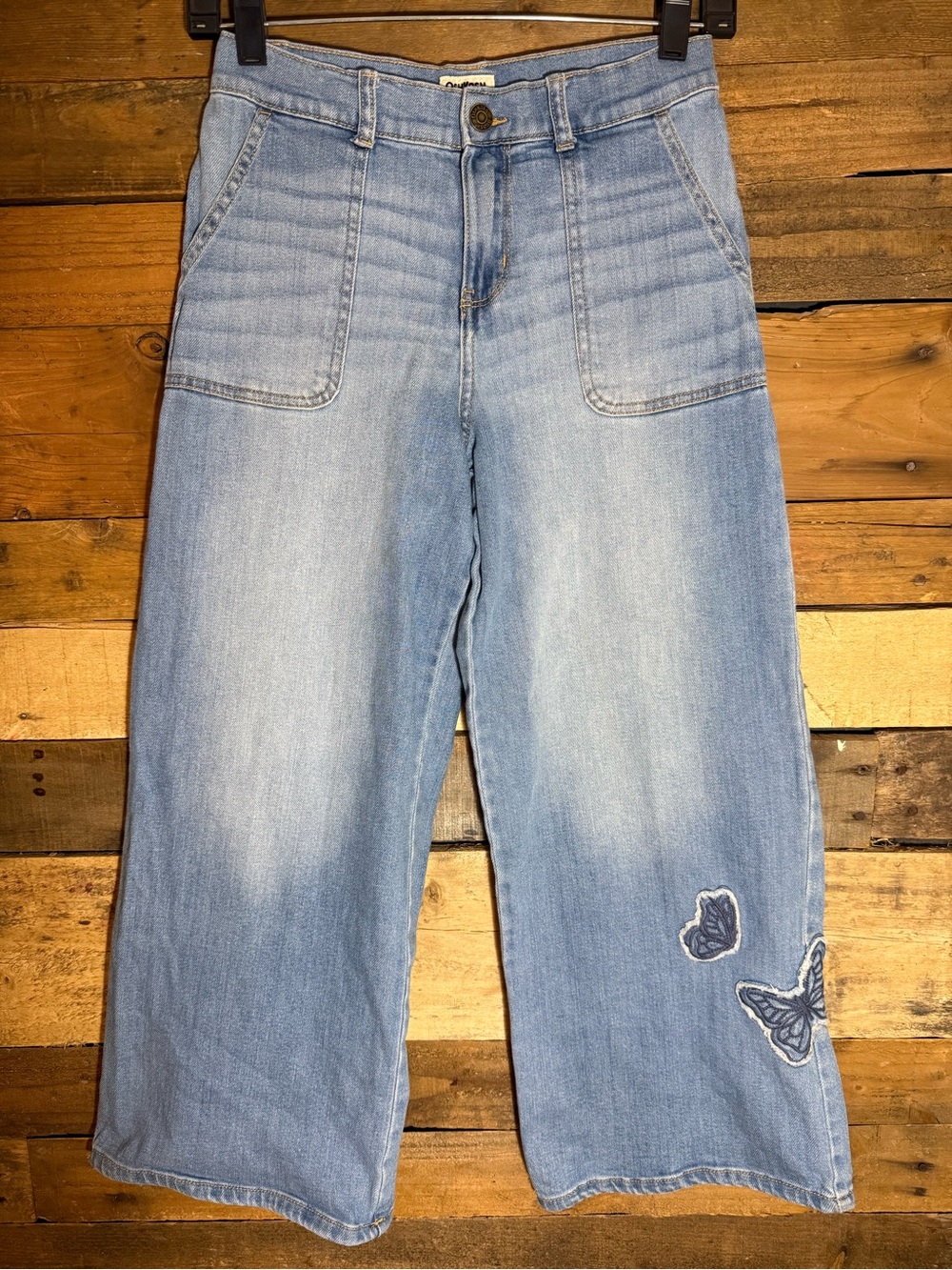 Oshkosh Kid Baggy Butterfly Embroidered Jeans Wide Leg size 12 Adjustable